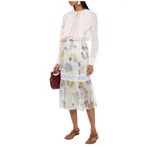 SEE BY CHLOÉ Lace Trimmed Flora Voile Midi Skirt Size 2 NWT $405